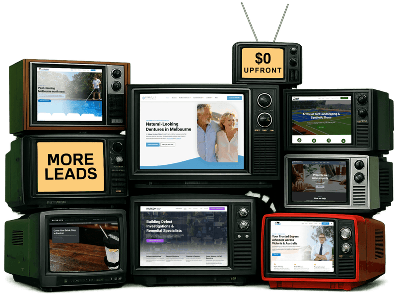 Portfolio of client websites displayed on vintage television screens