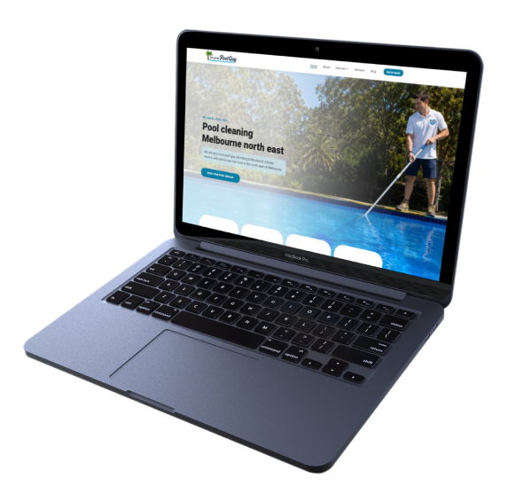 The Local Pool Guy website displayed on a MacBook laptop