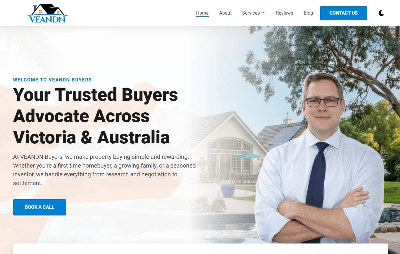 VEANDN Buyers website homepage, hero section and navigation